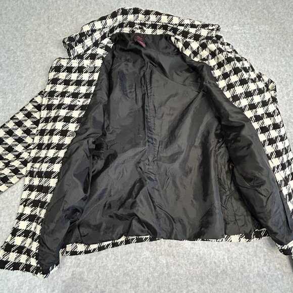 New Look Wool Blend Houndstooth Pea Coat Button Down Black/White - Women's Large - Picture 8 of 10
